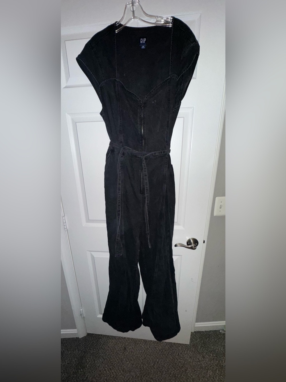 GAP Black Cap-Sleeve Jumpsuit with Tie Waist